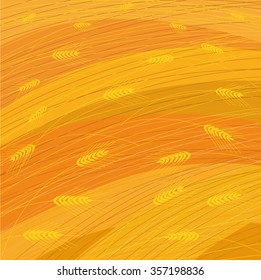 Spikelets of wheat against the background of dry hay.