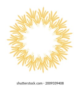 Espigas de trigo. Recogida en una corona. Arañuelos con granos. Ilustración vectorial.