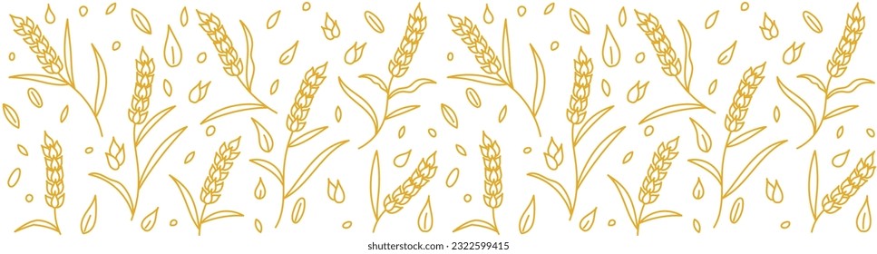 Spikelets of wheat and grains seamless pattern background. Cereal Editable outline stroke. Vector line.