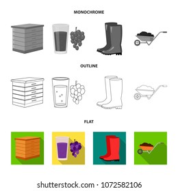 Spikelets of wheat, a packet of seeds, a tractor, gloves.Farm set collection icons in flat,outline,monochrome style vector symbol stock illustration web.