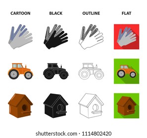 Spikelets of wheat, a packet of seeds, a tractor, gloves.Farm set collection icons in cartoon,black,outline,flat style vector symbol stock illustration web.