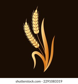 Spikelets von Weizen, Roggen, Gerste, Gold auf dunklem Hintergrund. Dekorelement, Logo, Symbol, Vektorgrafik	

