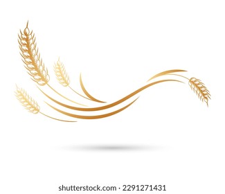 Spikelets of wheat, rye, barley. Golden icon, elegant design, vector	
