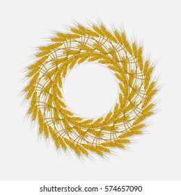 Spikes of wheat, barley or rye are woven into one bundle. Vector illustration icon, a symbol of the farm, crops gathered new crop. Illustration for your projects.
