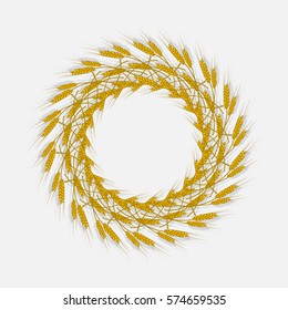 Spikes of wheat, barley or rye are woven into one bundle. Vector illustration icon, a symbol of the farm, crops gathered new crop. Illustration for your projects.