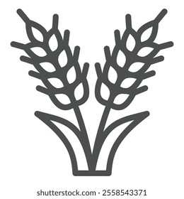 Spikes of wheat line icon, farming field concept. Vector graphics. Plant leaves with grains sign on white background, outline style icon for mobile or web design