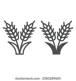 Spikes of wheat line and solid icon, farming field concept. Vector graphics. Plant leaves with grains sign on white background, outline style icon for mobile or web design