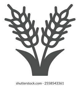 Spikes of wheat solid icon, farming field concept. Vector graphics. Plant leaves with grains sign on white background, glyph style icon for mobile or web design