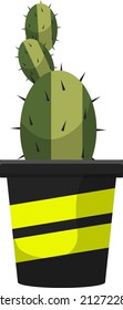 Spikey cactus in pot, illustration, vector on a white background.