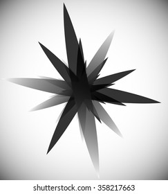 Spiky abstract element. Pointed intersecting line. Abstract monochrome shape.