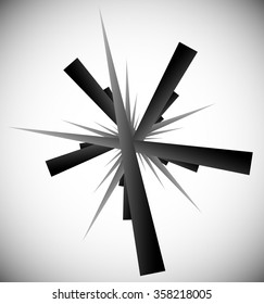 Spiky abstract element. Pointed intersecting line. Abstract monochrome shape.