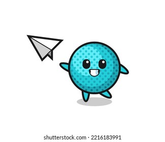 spiky ball cartoon character throwing paper airplane , cute design