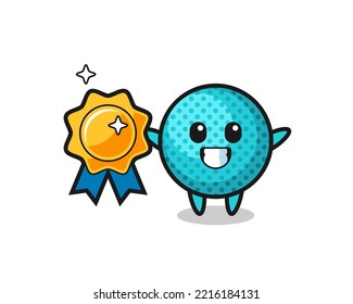 spiky ball mascot illustration holding a golden badge , cute design