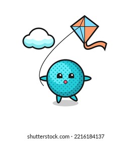 spiky ball mascot illustration is playing kite , cute design