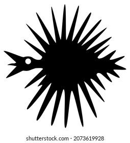 Spiky bird stencil black, vector illustration, horizontal, isolated
