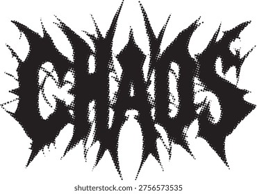 Spiky black text logo design illustrating the word chaos powerfully