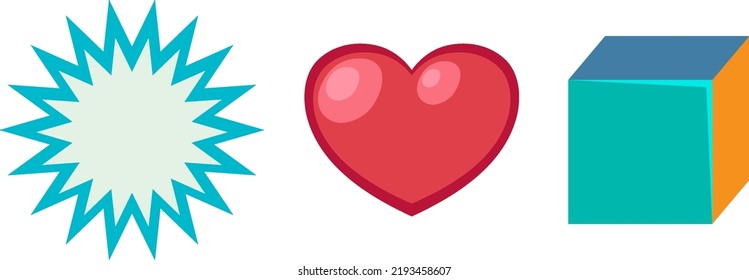 Spiky-Blase und rotes Herz und Cube-Illustration