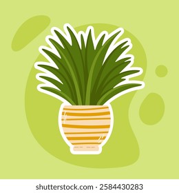 A spiky green houseplant in a stylish striped pot. Ideal for botanical themes, modern decor, and nature-inspired designs