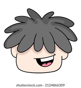 spiky haired boy head is smiling, vector illustration carton emoticon. doodle icon drawing