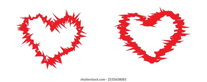 Spiky Heart Designs Showing Red Jagged Edges Forming a Sharp Abstract Expression of Love in Modern Digital Art