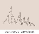 Spiky mountain peaks sketch hand drawing, in engraving etching style, for extreme climbing sport, adventure travel  and  tourism design