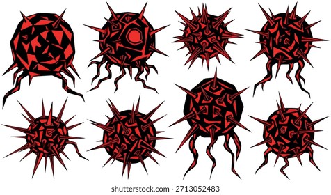 Formas de orbe espetada com gavinhas, isoladas