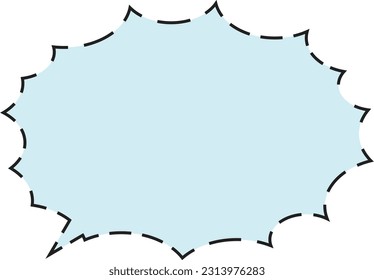 Spiky speech bubble, dashed line, light blue
