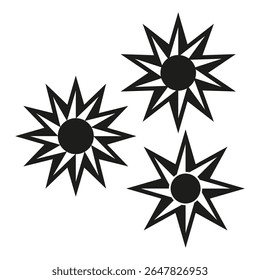 Spiky star shapes. Abstract sharp elements. Geometric pointed symbols. Vector dynamic illustration.