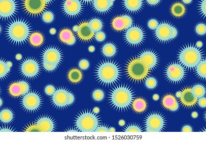 spiky stars seamless pattern in navy blue yellow shades