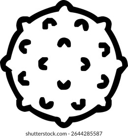 Spiky or textured sphere icon symbolizing virus, spore, cell, meteorite, or biological or cosmic concept.