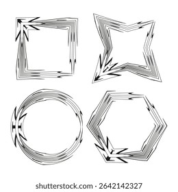 Spiky vector frames. Abstract shape outline. Decorative black borders. Square star circle mix.