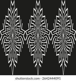 Spiky vertical pattern. Sharp abstract shape. Vector symmetry element. Black white contrast.
