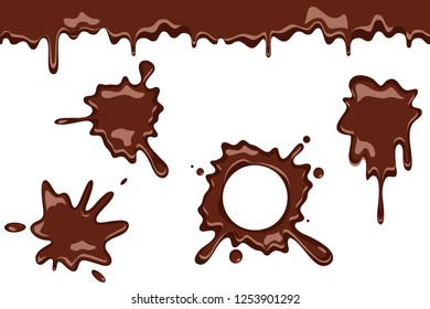 Spill chocolate splash dripping flowing splatter seamless liquid cartoon design vector illustration