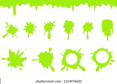 Spill green slime splash flowing splatter dripping seamless liquid cartoon design vector illustration