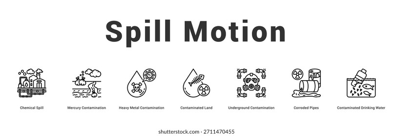 Spill Motion Moderno e limpo banner ilustração com ícones temáticos para comunicação visual
