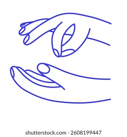 Spill from one hand to the other. Gesture doodle icon. Contour vector illustration