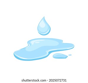 Spill water and a drop on a white isolated background. Puddle. Vector illustration.