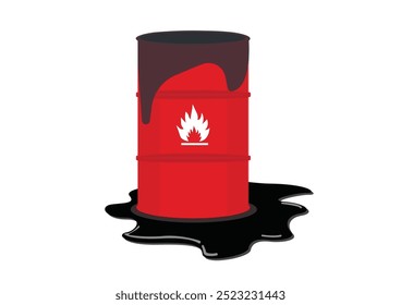 Spillage of oil or grease on unsealed and leaking drums. Safety Poster. Safety icon hazardous. Flammable.
