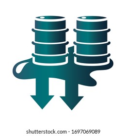 spilled barrels down arrow trade crisis economy, oil price crash vector illustration gradient style icon