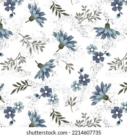 Spilled buds flowers and leaves pattern for textile print