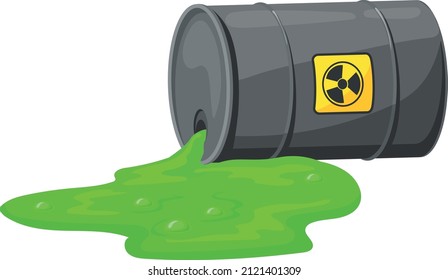 Spilled chemical barrel. Environment pollution hazard sign isolated on white background