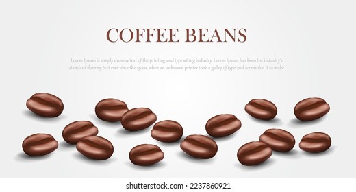 Spilled coffee beans. Illustration with empty space for your text. Vector graphics