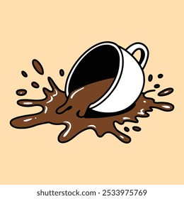 Spilled Coffee Cup Cartoon Illustration