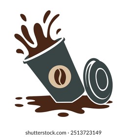 Spilled coffee cup with splashes and scattered droplets illustration