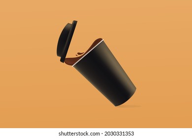  the spilled coffee drink made the lid fall off the cup. realistic vector