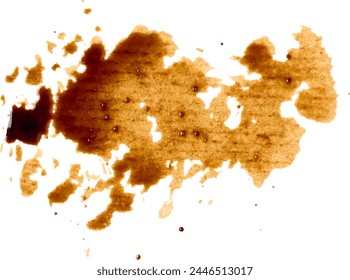 Spilled coffee, drops and splashes scattered in different directions on an isolated background