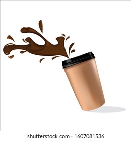 Spilled coffee. Hot chocolate, cocoa. Simple, flat style. Graphic vector illustration.