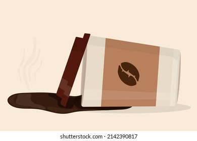 spilled coffee latte cappuccino with paper cup