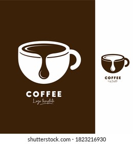 Spilled coffee on cup vector logo template