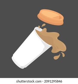 Spilled coffee, Vector flat design, Coffee cup take-away.